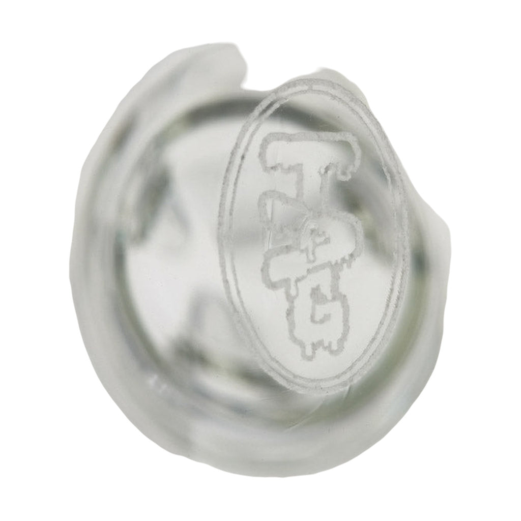 Close-up view of TAG 12" Beaker Bong downstem with 18/14MM joint and clear glass design