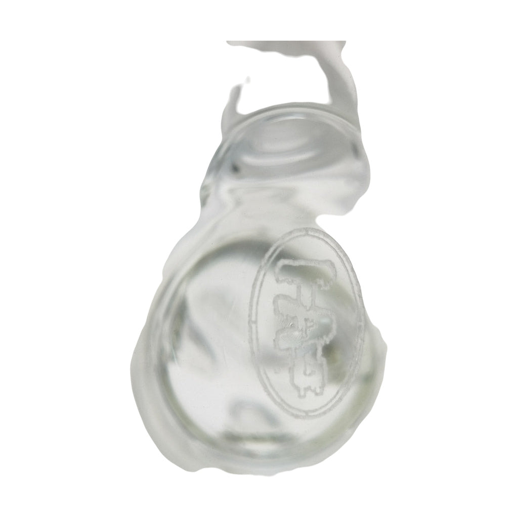 Close-up of TAG 12" Beaker Bong downstem with clear glass and etched logo