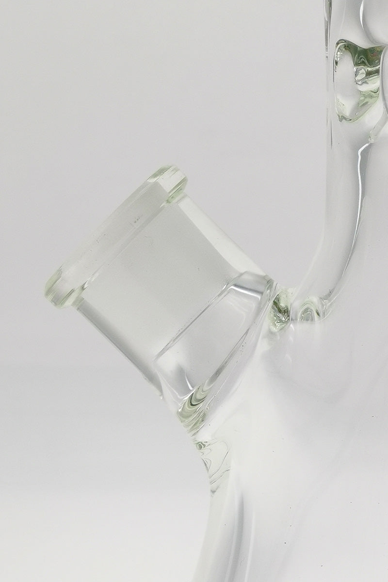 Close-up of TAG 12" Beaker Bong's 18/14MM downstem, showcasing its thick glass quality
