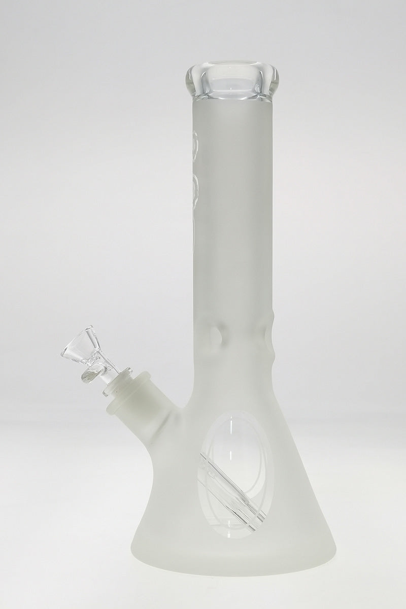TAG 12" Beaker Bong in Clear with 50x9MM Glass, 18/14MM Downstem, Front View on White Background