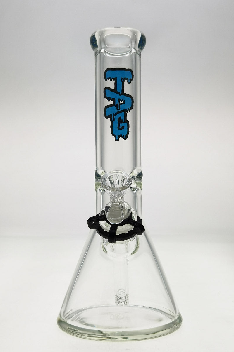 Thick Ass Glass 12" Rasta Beaker Bong with 9mm Wall, Front View on White Background