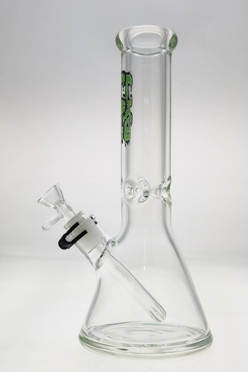 Thick Ass Glass 12" Rasta Beaker Bong 9mm, Heavy Duty with Downstem, Clear Glass, Side View