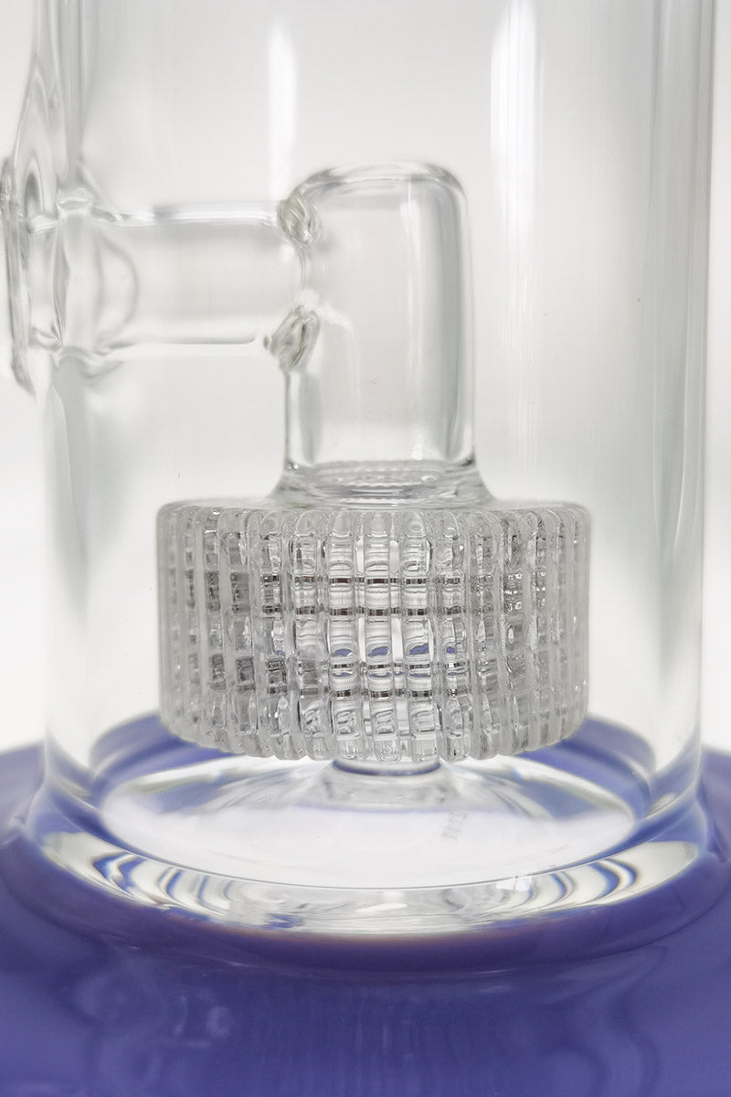 Close-up of TAG 12" Bent Neck Bong with Super Slit Matrix Diffuser in Blue