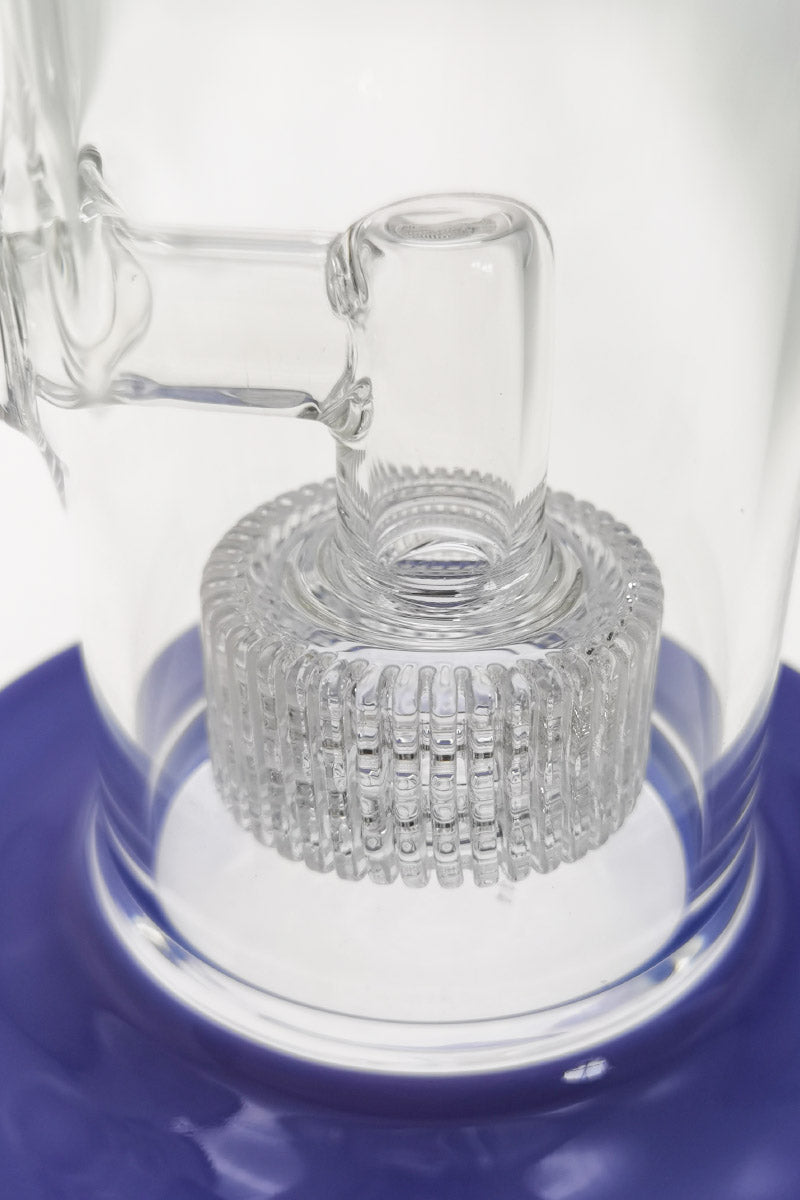 Close-up of TAG 12" Bent Neck Bong with Matrix Diffuser and Blue Base