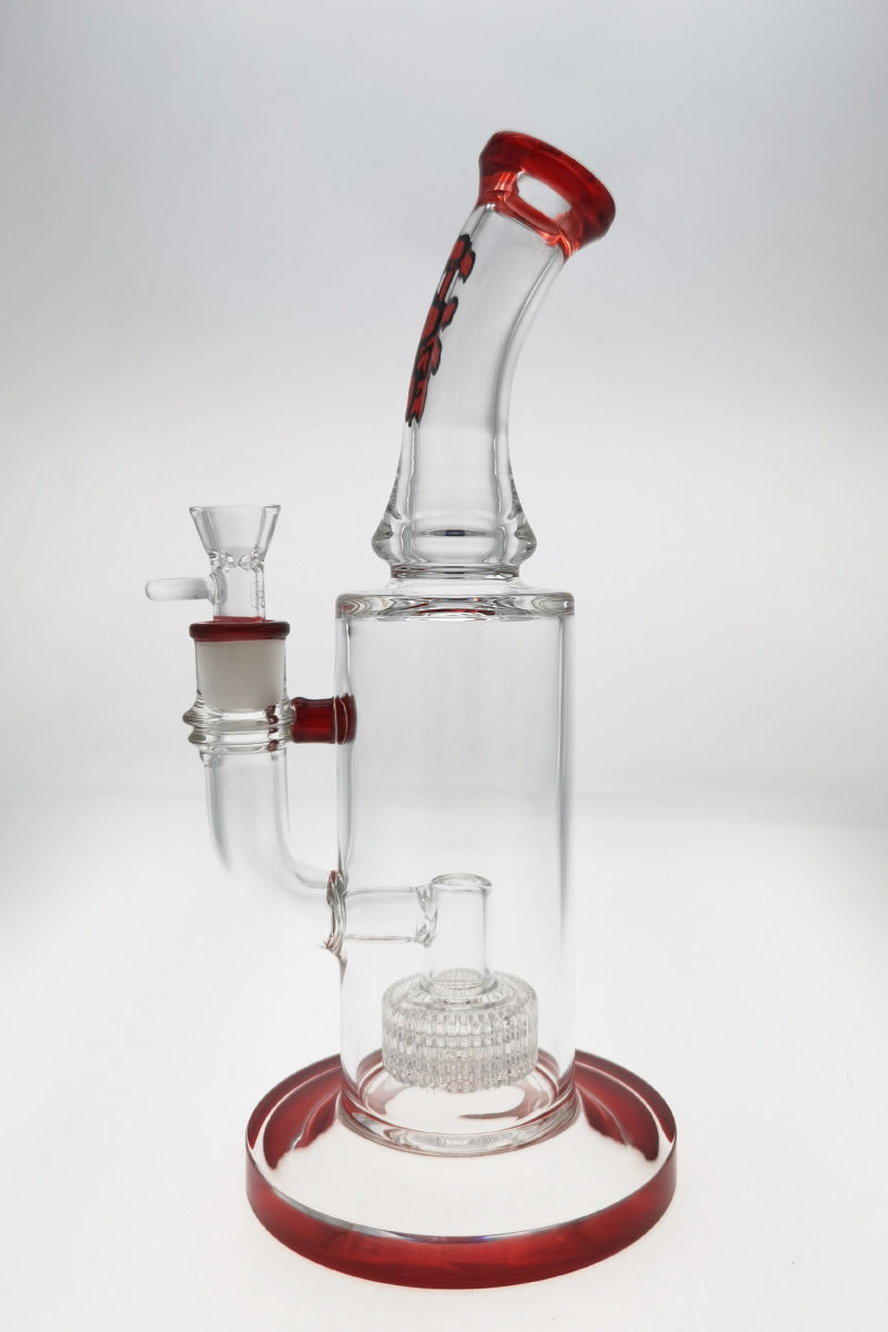 Thick Ass Glass 12" Bent Neck Bong with Red Accents and Matrix Percolator, Front View