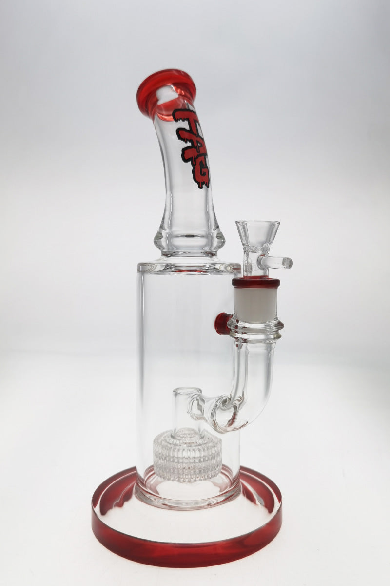 Thick Ass Glass 12" Bent Neck Matrix Bong with Red Accents and Super Slit Diffuser, Front View