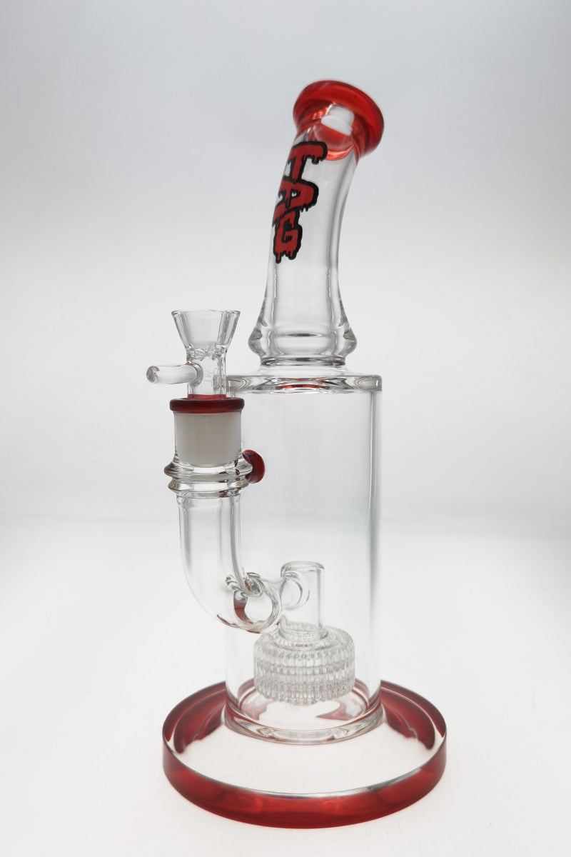 Thick Ass Glass 12" Bent Neck Matrix Bong, Super Slit Diffuser, Red Accents, Front View