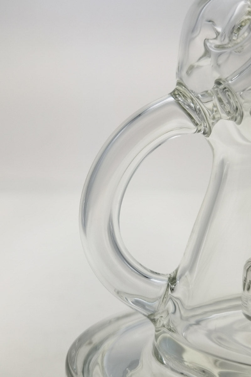 Close-up side view of Thick Ass Glass 12" Faberge Egg Klein Incycler with sleek clear design