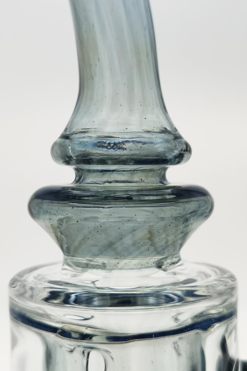 Close-up of TAG 12" Faberge Egg Klein Incycler neck and joint, with clear and slyme color accents