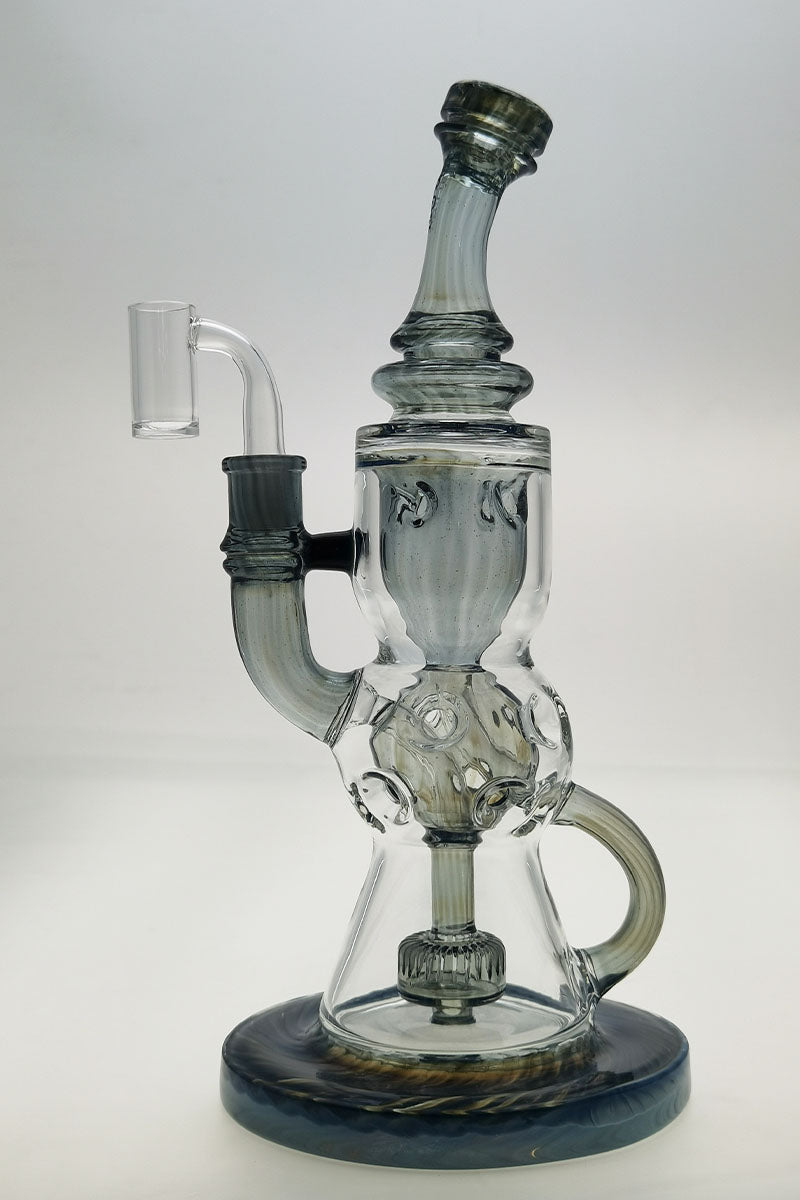 Thick Ass Glass 12" Faberge Egg Klein Incycler with blue slyme accents, 90 degree joint, front view