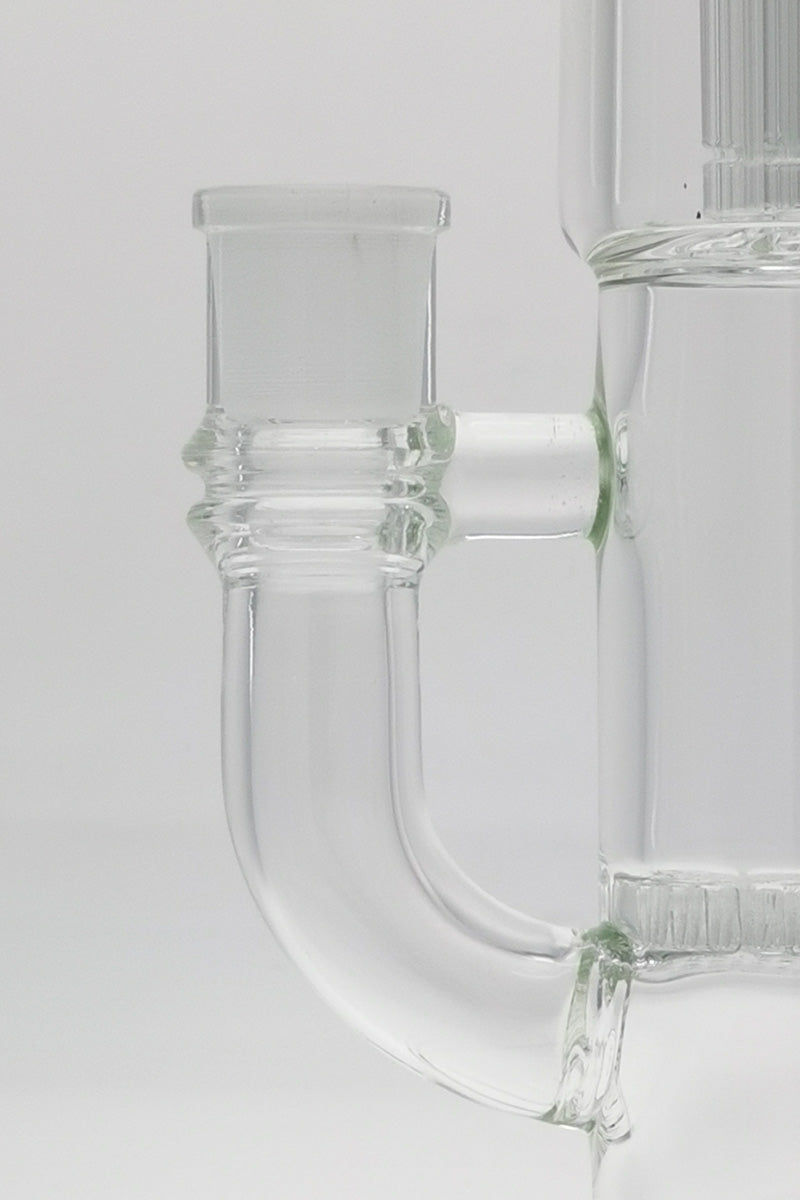 Close-up of TAG 12" Honeycomb to Tree Percolator Bong 14MM Female Joint, Clear Glass