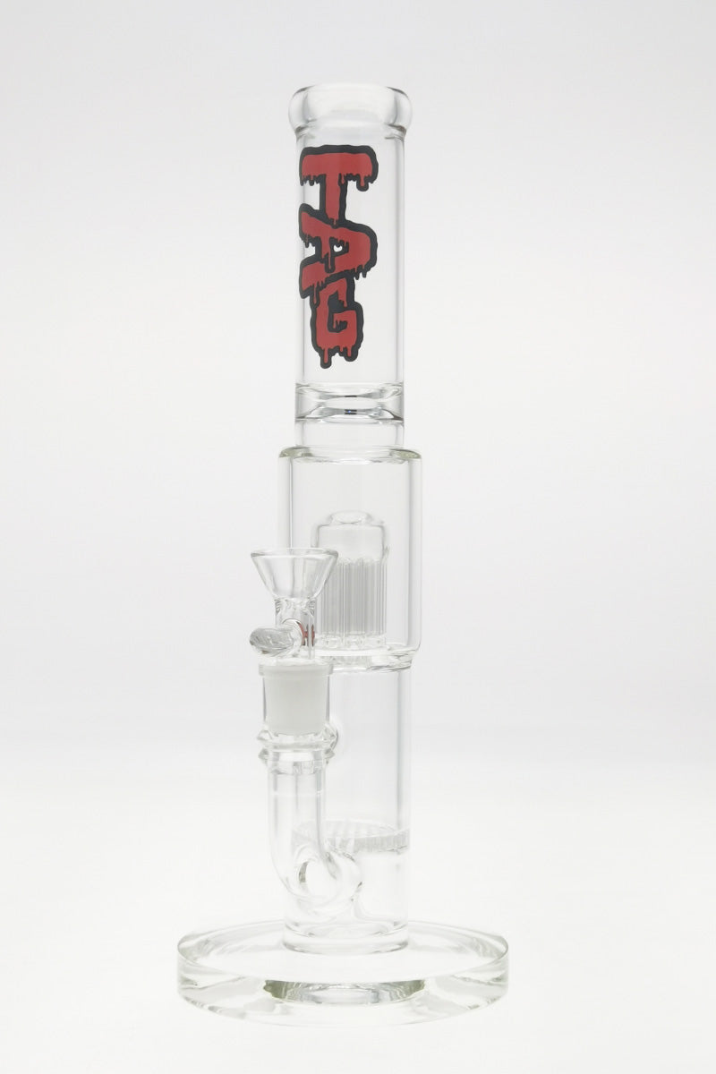 Thick Ass Glass 12" Bong with Honeycomb & Tree Percolators, Clear Quartz, Front View