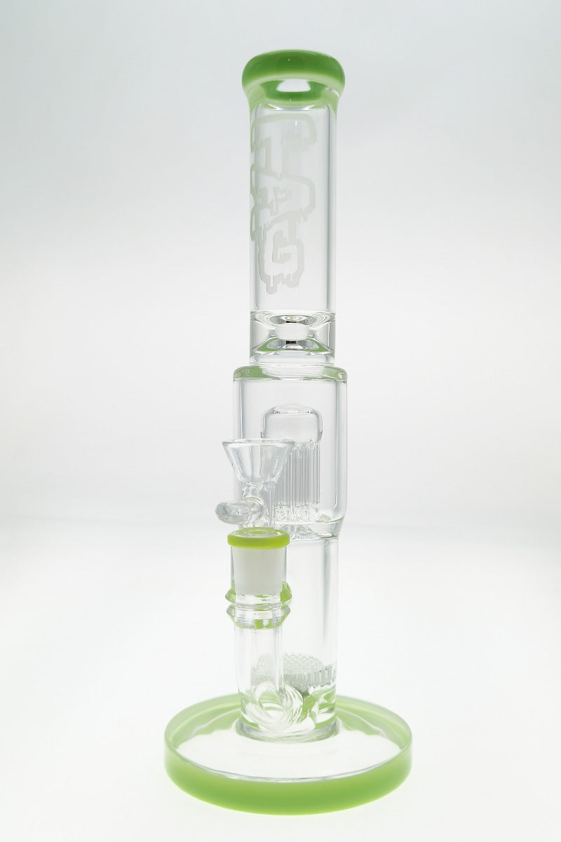 Thick Ass Glass 12" Bong with Honeycomb & Tree Percolators, Clear with Red Accents, Front View