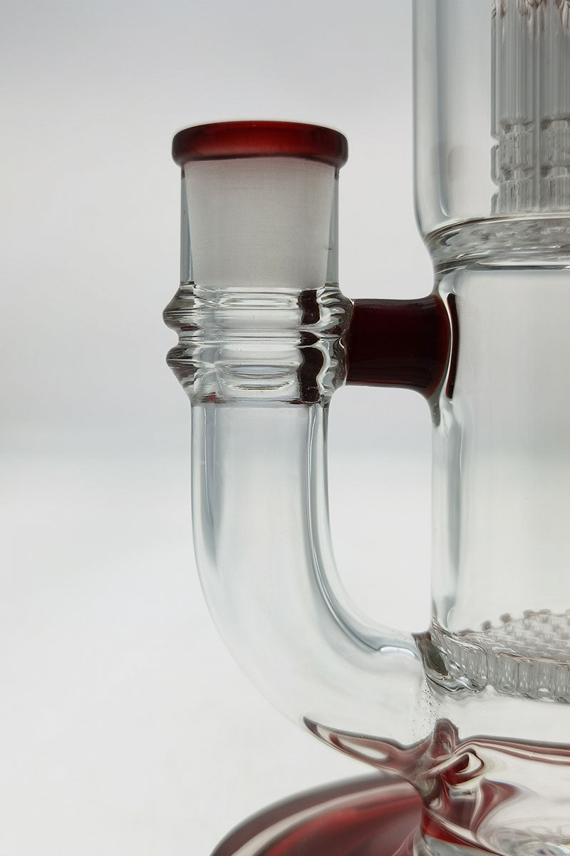 Close-up of TAG 12" Bong with Honeycomb Percolator and Red Accents, 14MM Female Joint