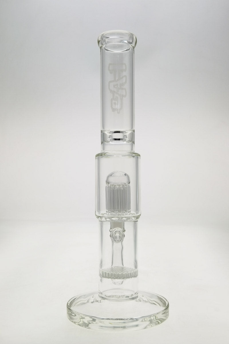 Thick Ass Glass 12" Clear Bong with Honeycomb & 8 Arm Tree Percolator, Front View, for Dry Herbs