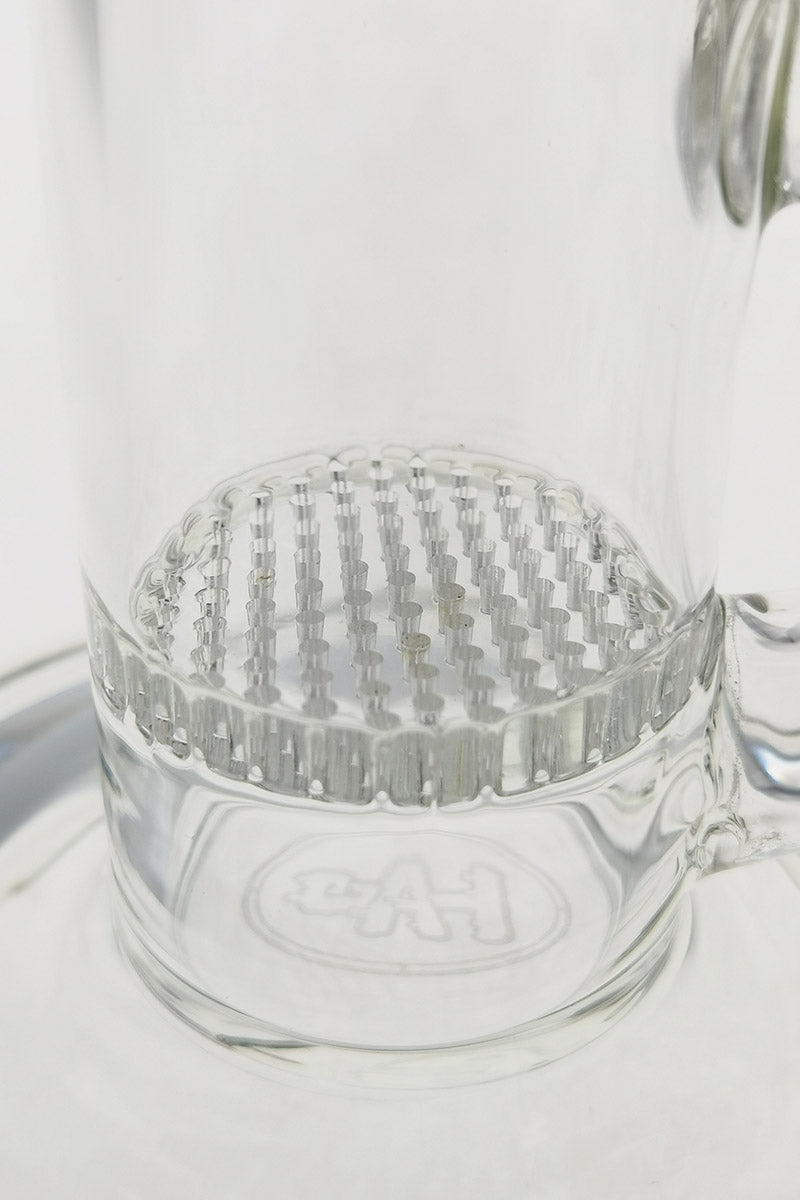 Close-up of TAG 12" Honeycomb Percolator in Clear Glass Bong by Thick Ass Glass