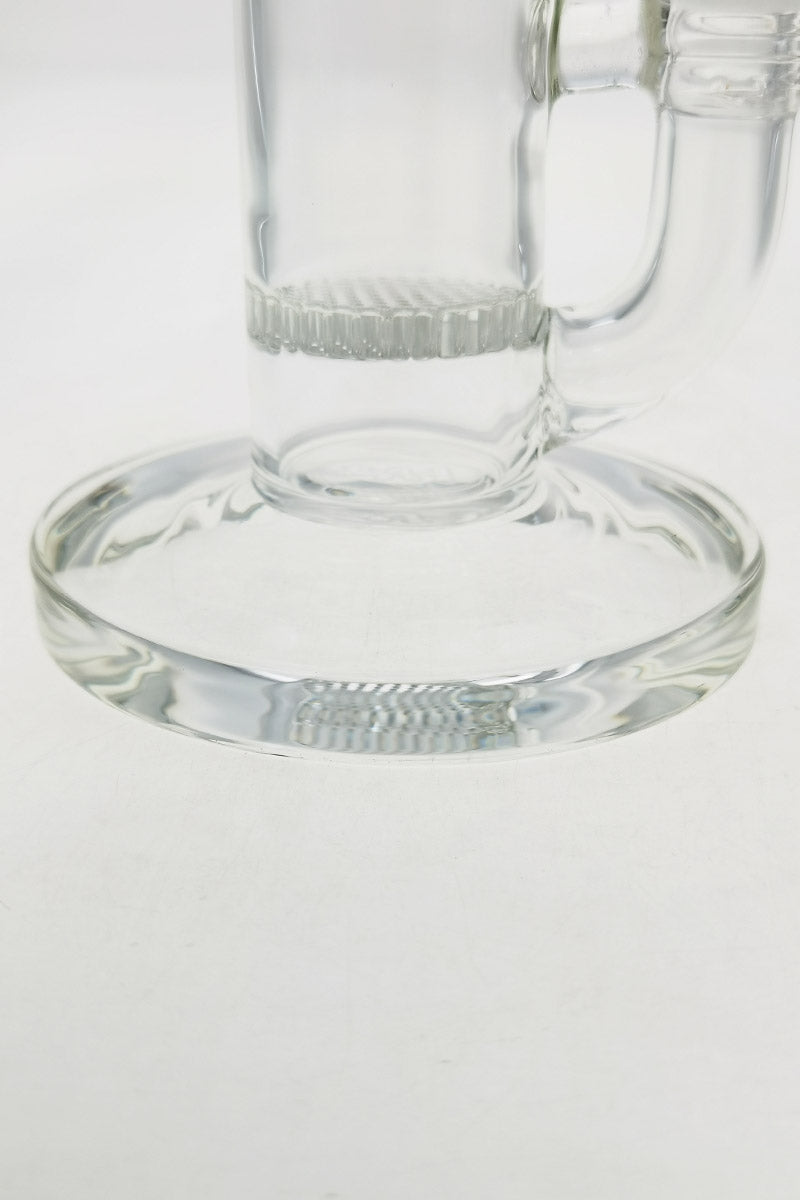 Close-up of TAG 12" Bong Base with Honeycomb Percolator, Clear Glass, Side View