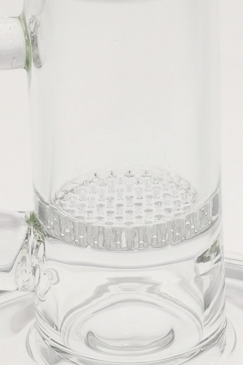 Close-up of TAG 12" Bong with Honeycomb Percolator, Clear Glass, 90 Degree Joint