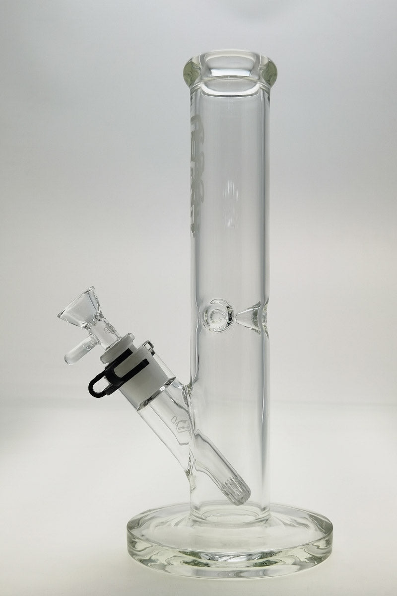 TAG 12" Straight Tube Bong, 50x5MM with 18/14MM Downstem, Clear Glass, Front View