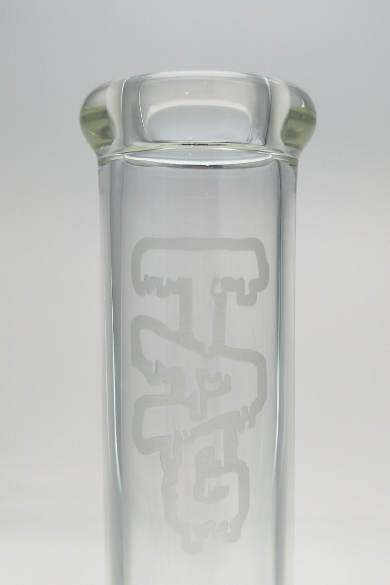 TAG 12" Straight Tube Bong 50x5MM, 18/14MM Downstem, Clear Glass with TAG Logo, Front View