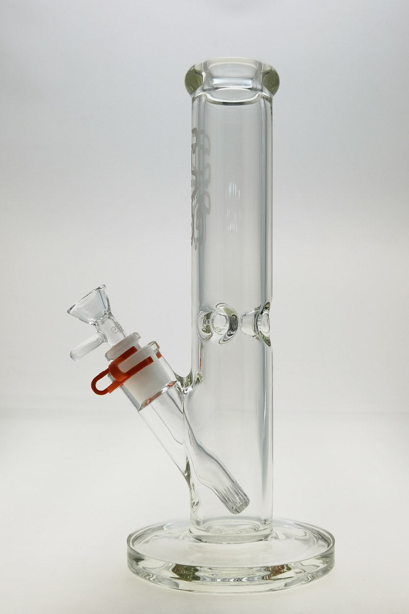 TAG 12" Straight Tube Bong, 50x7MM with 18/14MM Downstem, Clear Glass, Front View