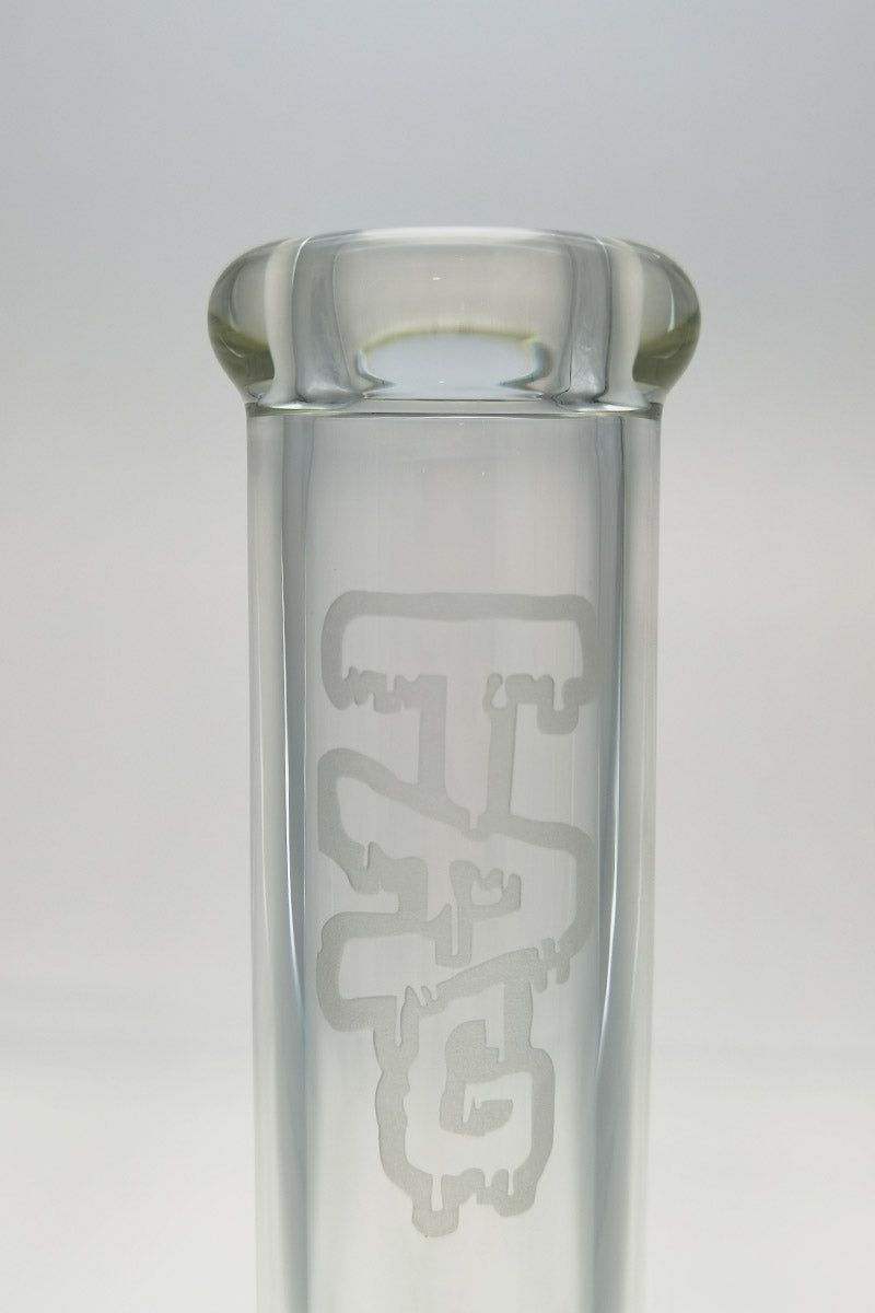 TAG 12" Straight Tube Bong, 50x7MM Clear Glass, 18/14MM Downstem, Close-up View