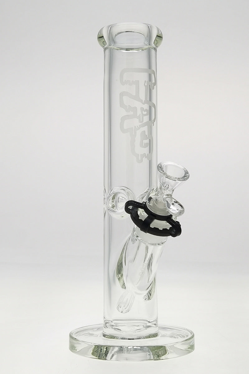 TAG 12" Straight Tube Bong with Wavy Sandblasted Logo, 50x9MM, Clear, Front View