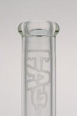 TAG 12" Straight Tube Bong with Wavy Sandblasted Logo, Clear Glass, 50x9mm, Front View
