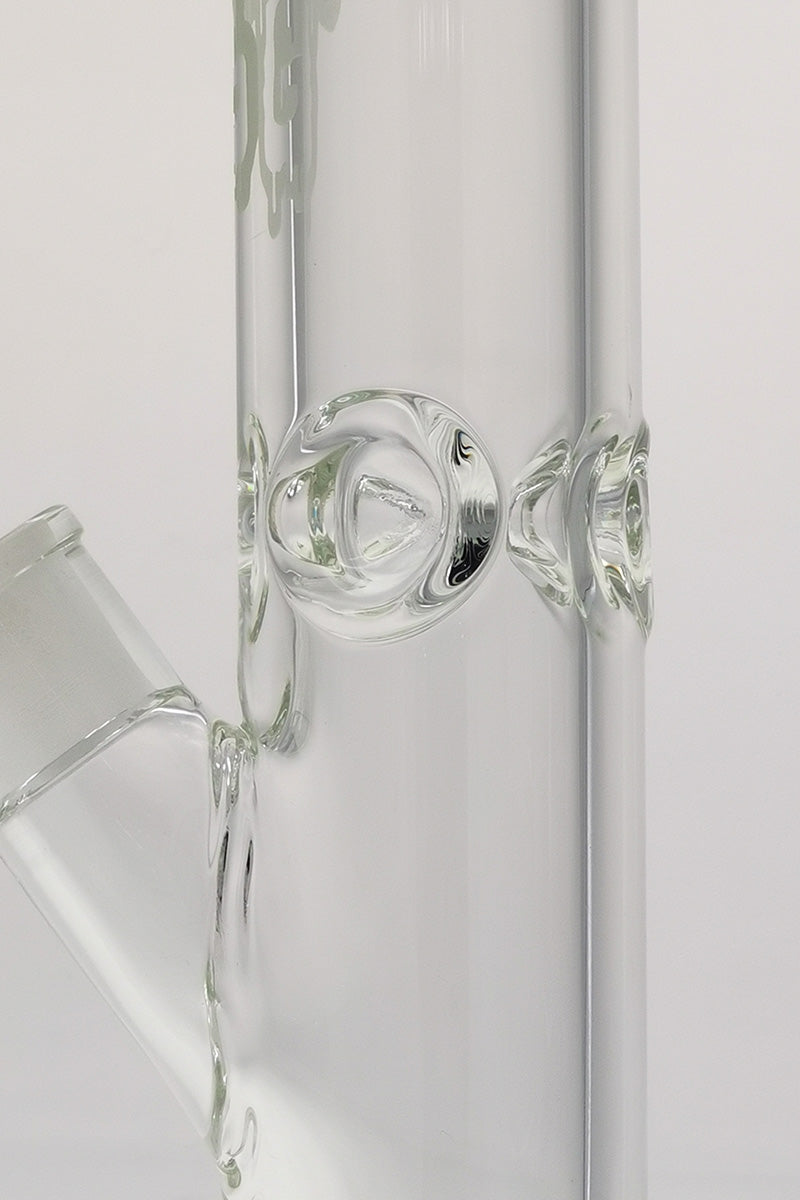TAG 12" Straight Tube Bong, 50x9MM with Wavy Sandblasted Logo, Clear, Side View