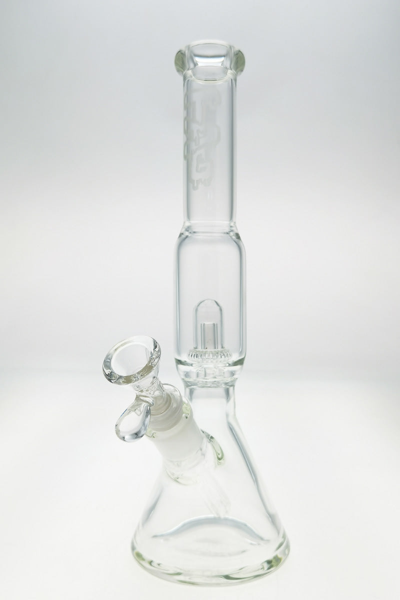 TAG 12" Clear Beaker Bong with Super Slit UFO Percolator and 18/14MM Downstem front view