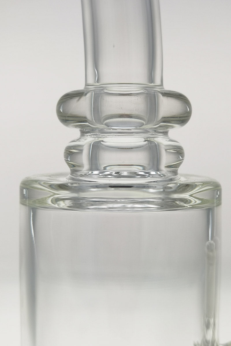 Close-up of TAG 12.5" Bent Neck Bong with Super Slit Puck Diffuser in Clear Glass