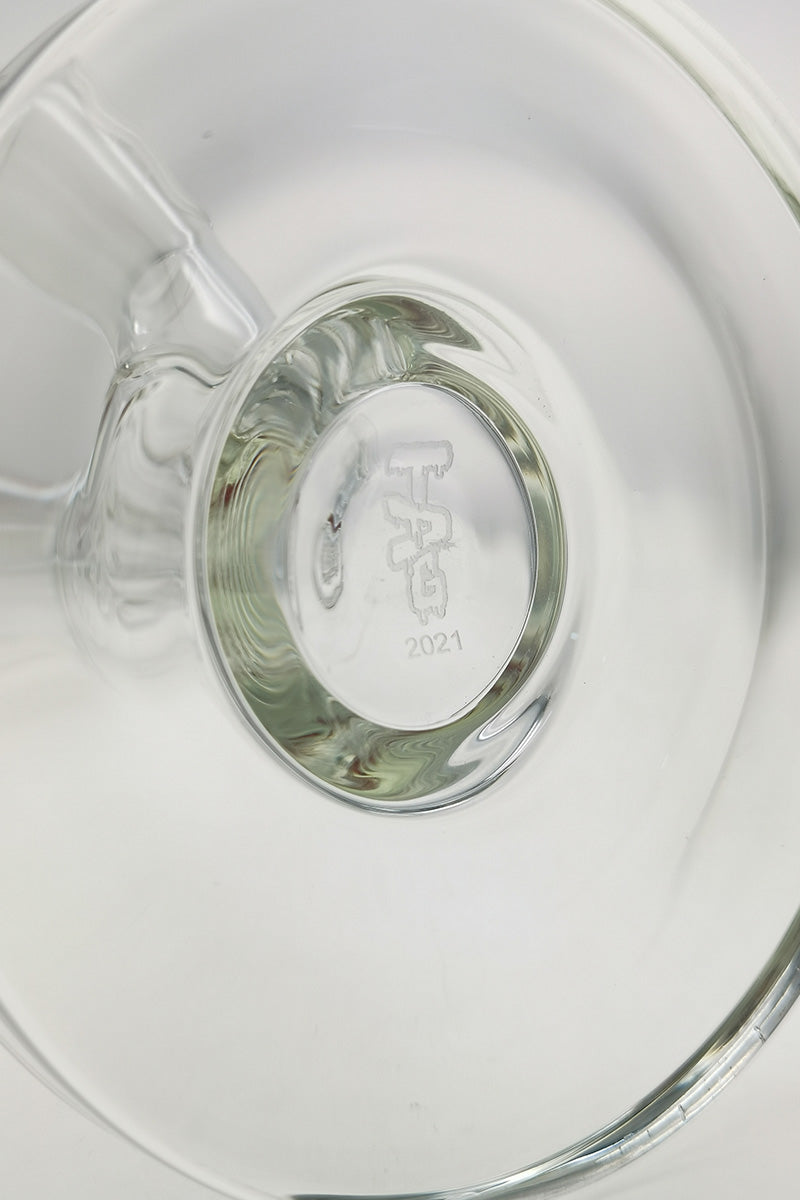 TAG straight tube bong bottom view showing thick glass and 8 arm percolator