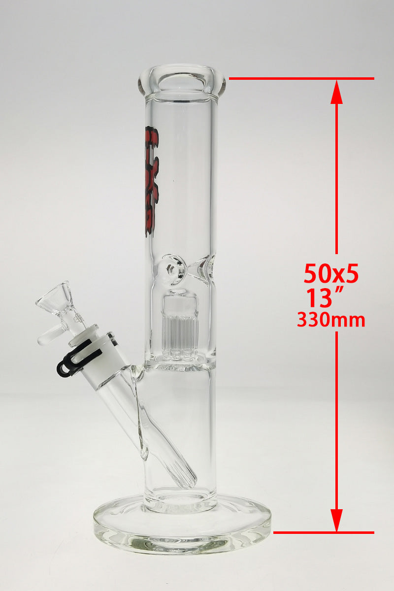 Thick Ass Glass 13" Straight Tube Bong with Blue 8 Arm Tree Percolator, 50x5MM, Front View