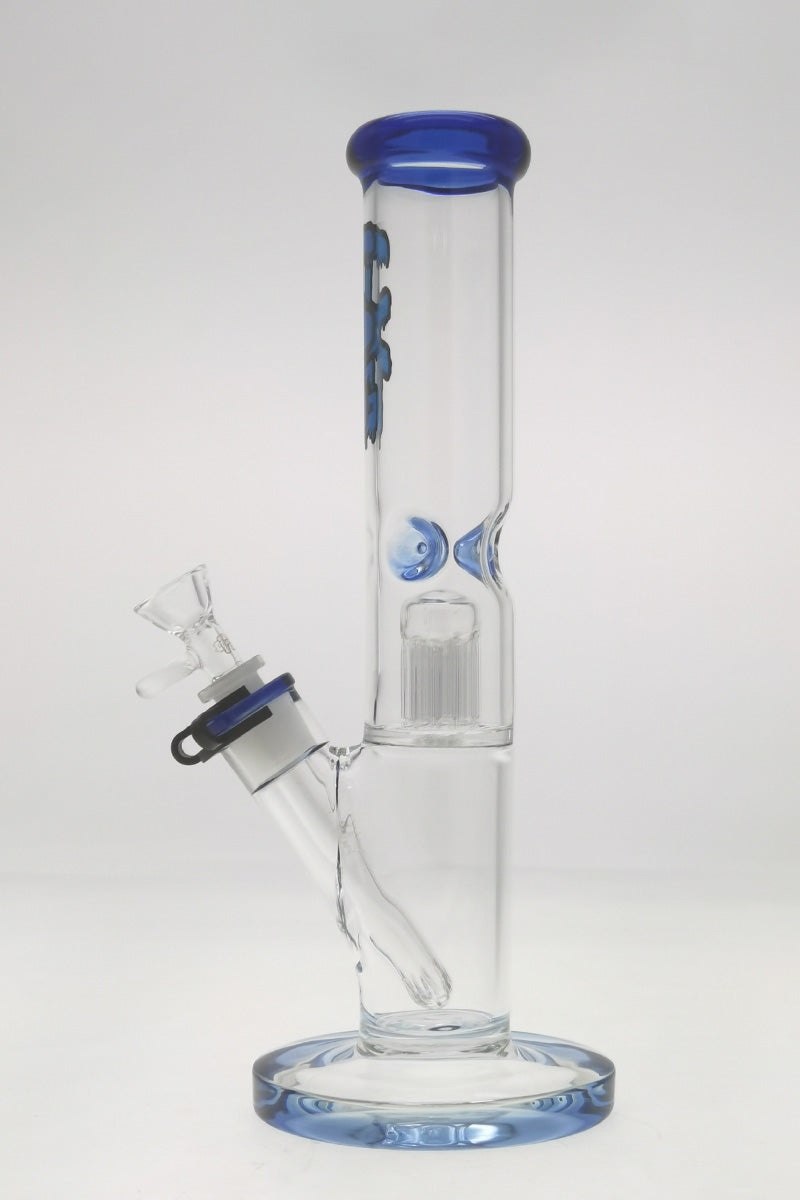 Thick Ass Glass 13" Straight Tube Bong, 8 Arm Tree Percolator, Blue Accents, Clear View