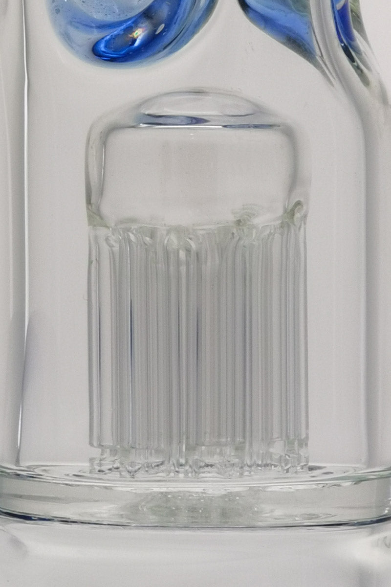 Close-up of TAG 13" Straight Tube Bong with 8 Arm Tree Percolator, 50x5MM, Blue Accents