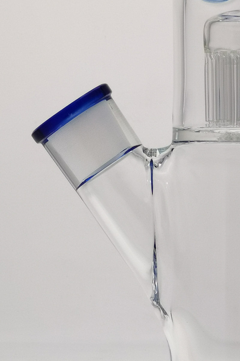 Close-up of TAG 13" Straight Tube Bong with Blue Accented 18/14MM Downstem