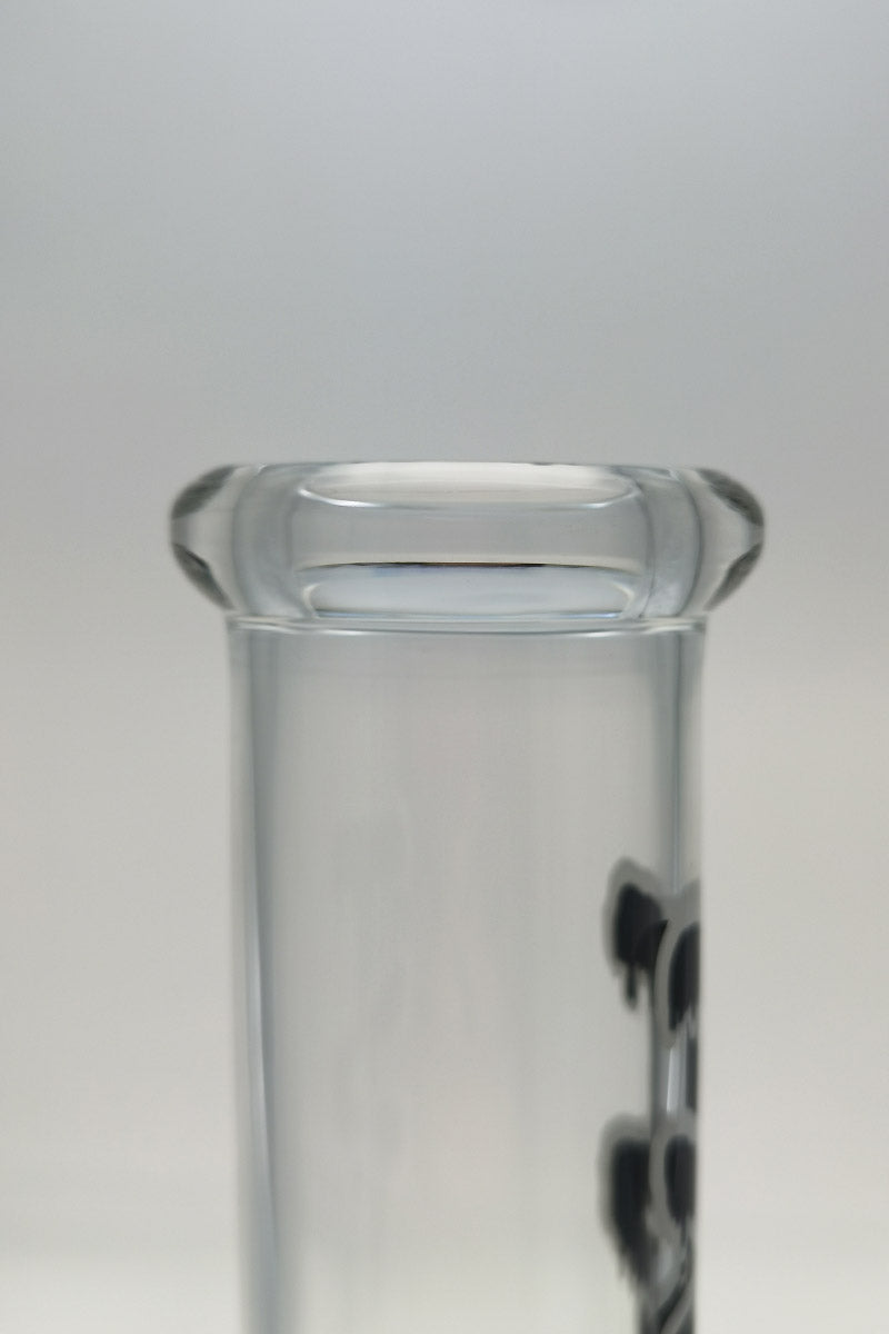 Close-up view of TAG 14" Beaker Bong with clear glass and sturdy 7mm thickness