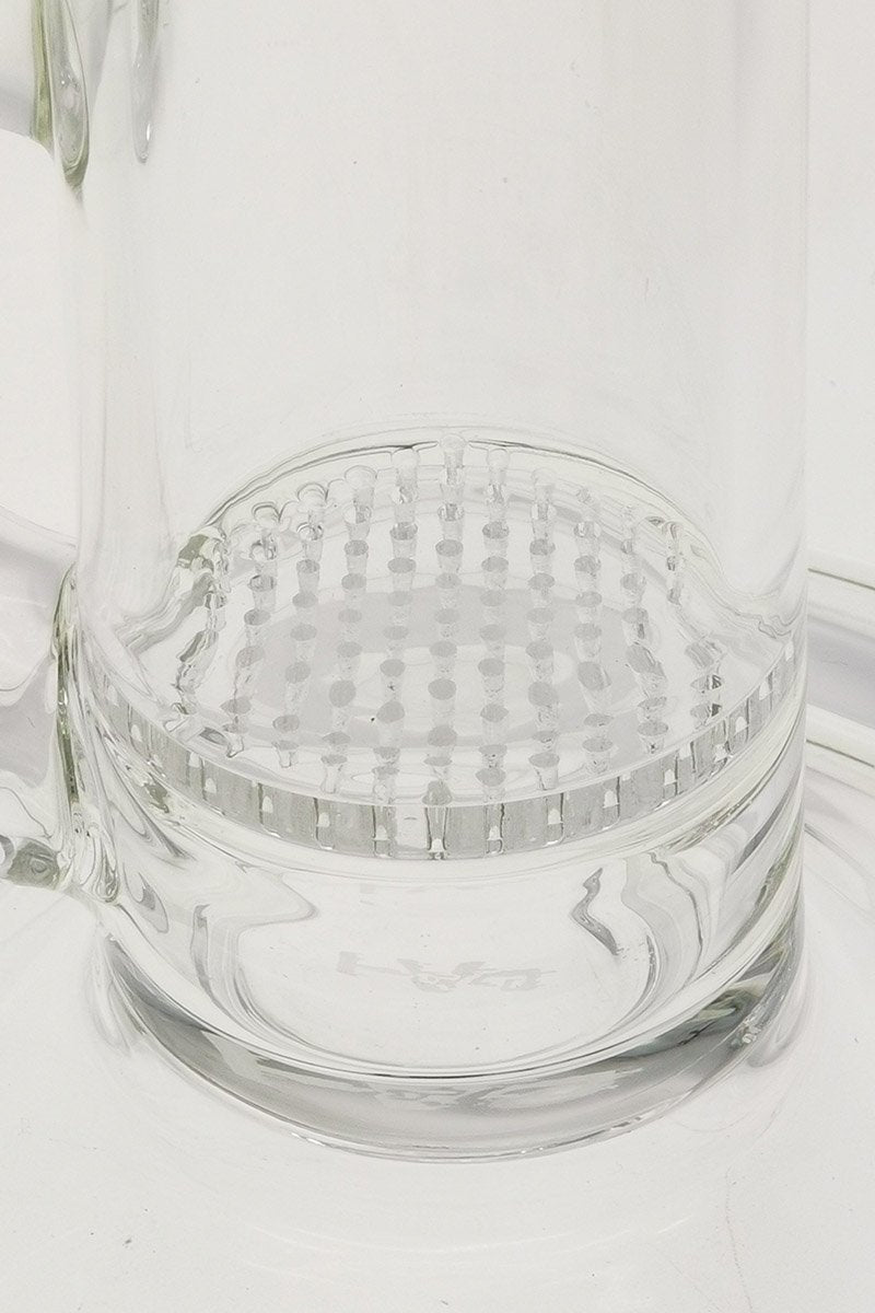 Close-up of TAG 14" Bong with Honeycomb Percolator, Clear Glass, 50x5MM, Side View