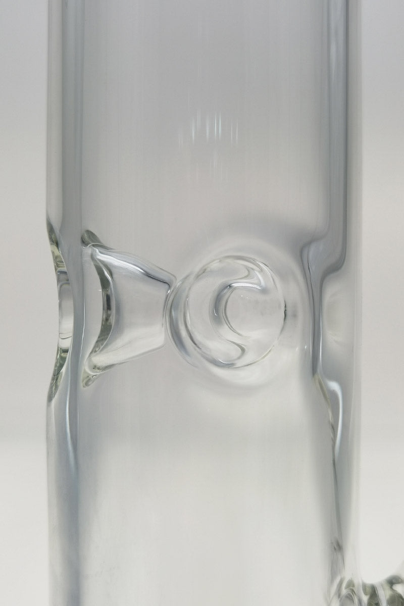 Close-up of TAG 14" Straight Tube Bong, 50x5MM with 18/14MM Downstem, clear glass design