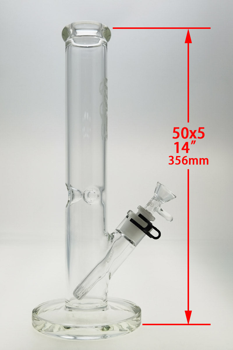 TAG 14" Clear Straight Tube Bong, 50x5MM with 18/14MM Downstem, Front View
