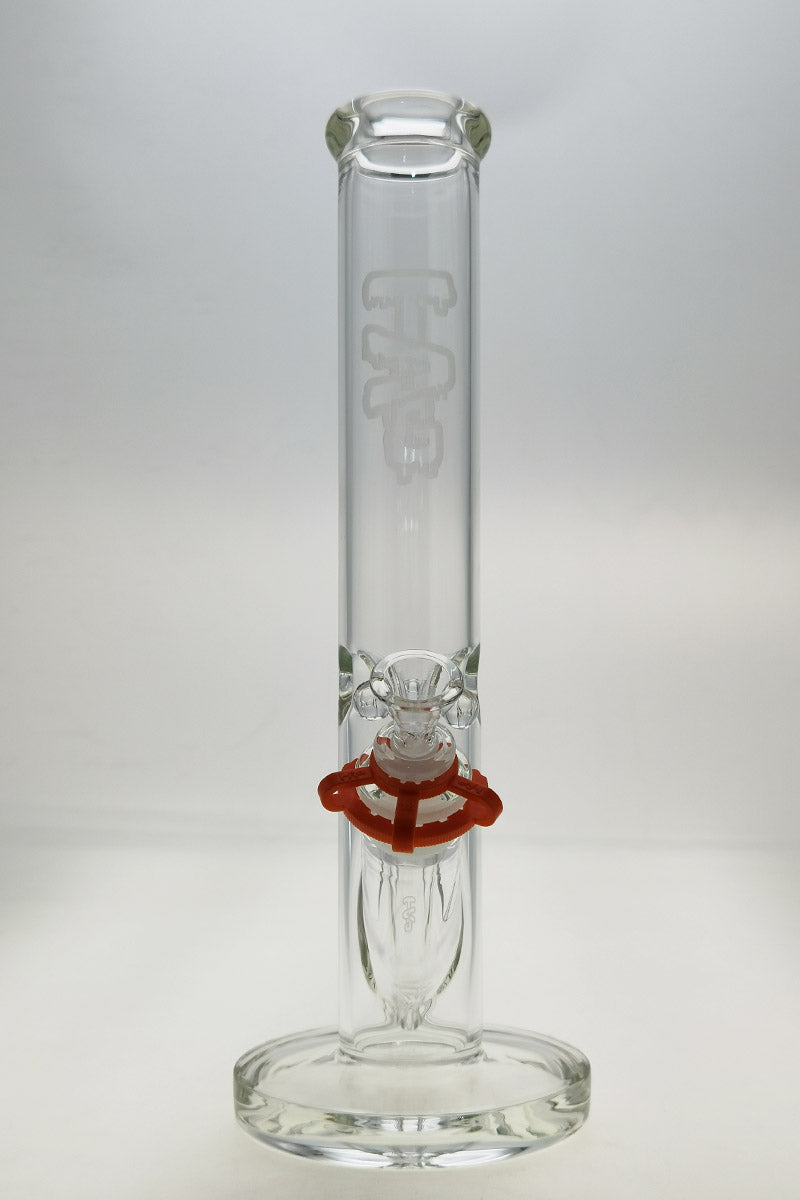 TAG 14" Straight Tube Bong, 50x5MM, Clear Glass, Front View with Downstem