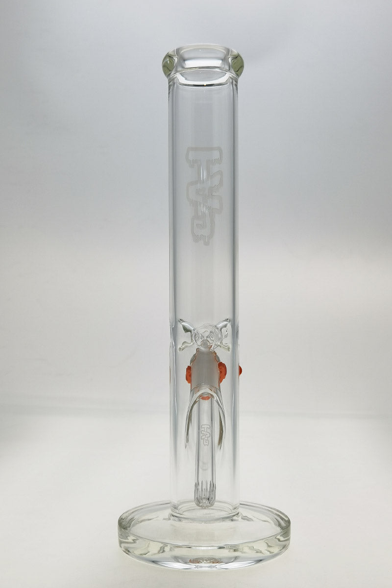 TAG 14" Straight Tube Bong, 50x5MM, Clear Glass, Front View with 18/14MM Downstem