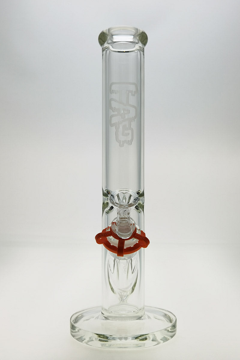 TAG 14" Straight Tube Bong 50x7MM with 18/14MM Downstem, Clear Glass, Front View