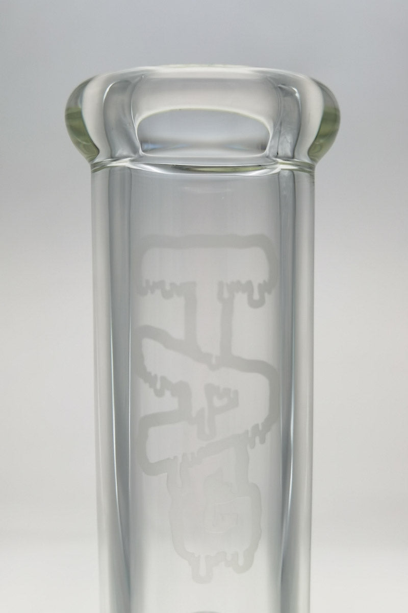 Close-up of Thick Ass Glass 14" Beaker with 8 Arm Tree Percolator, Clear Quartz, Top View