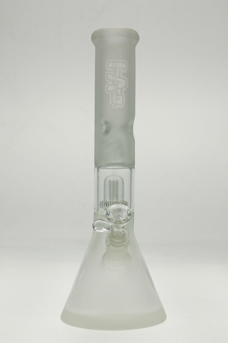 Thick Ass Glass 14" Clear Beaker Bong with Showerhead Percolator, front view on white background
