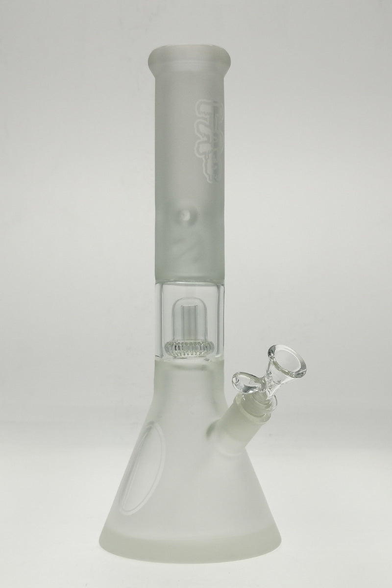 Thick Ass Glass 14" Beaker Bong with Showerhead Percolator, Clear, Front View on White