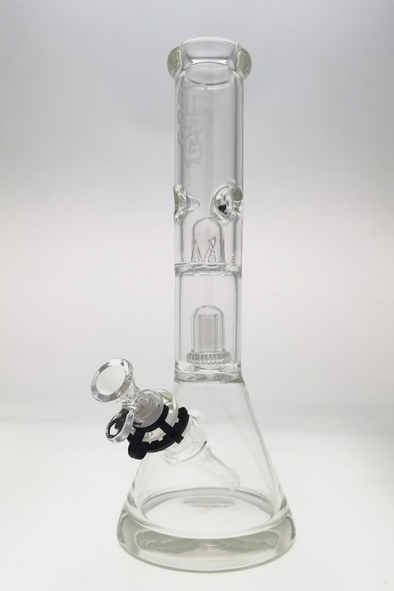 Thick Ass Glass 14" Beaker Bong with Showerhead Percolator, clear glass, front view on white background