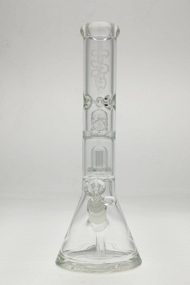 TAG 14" Super Slit UFO Beaker Bong with 18/14MM Downstem, front view on white background