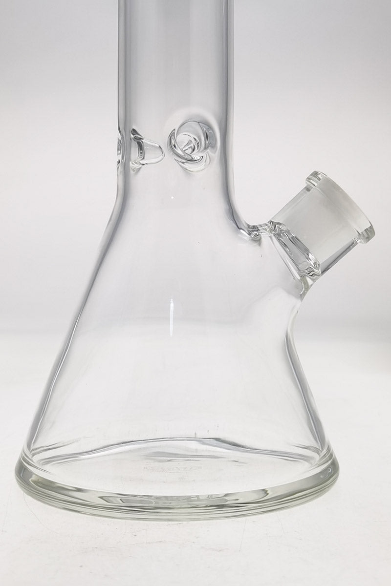 TAG 16" Beaker Bong close-up, 50x5MM, with 18/14MM Downstem, clear borosilicate glass