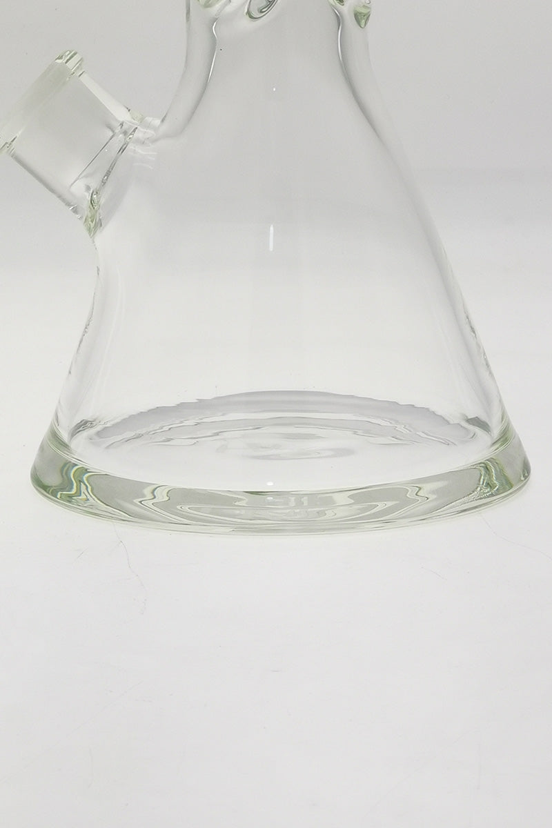 TAG 16" Beaker Bong 50x9MM with 18/14MM Downstem, clear quartz, close-up side view on white background